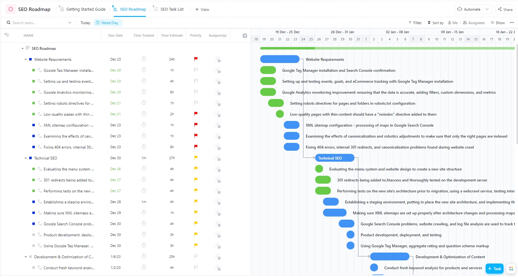 ClickUp SEO Roadmap Template- Off Page SEO Checklist Template