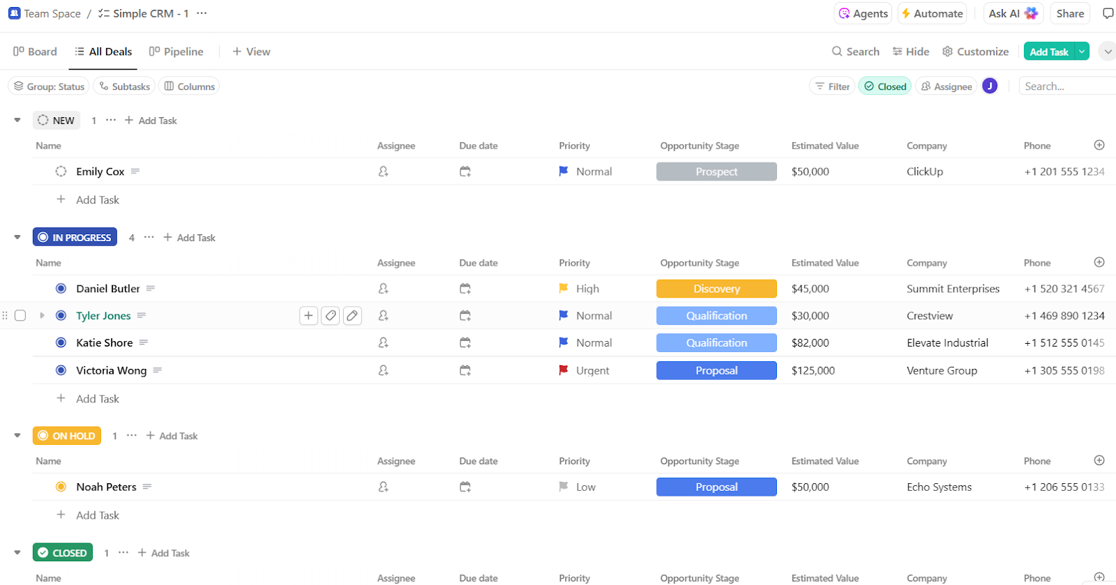 ClickUp Simple CRM Template