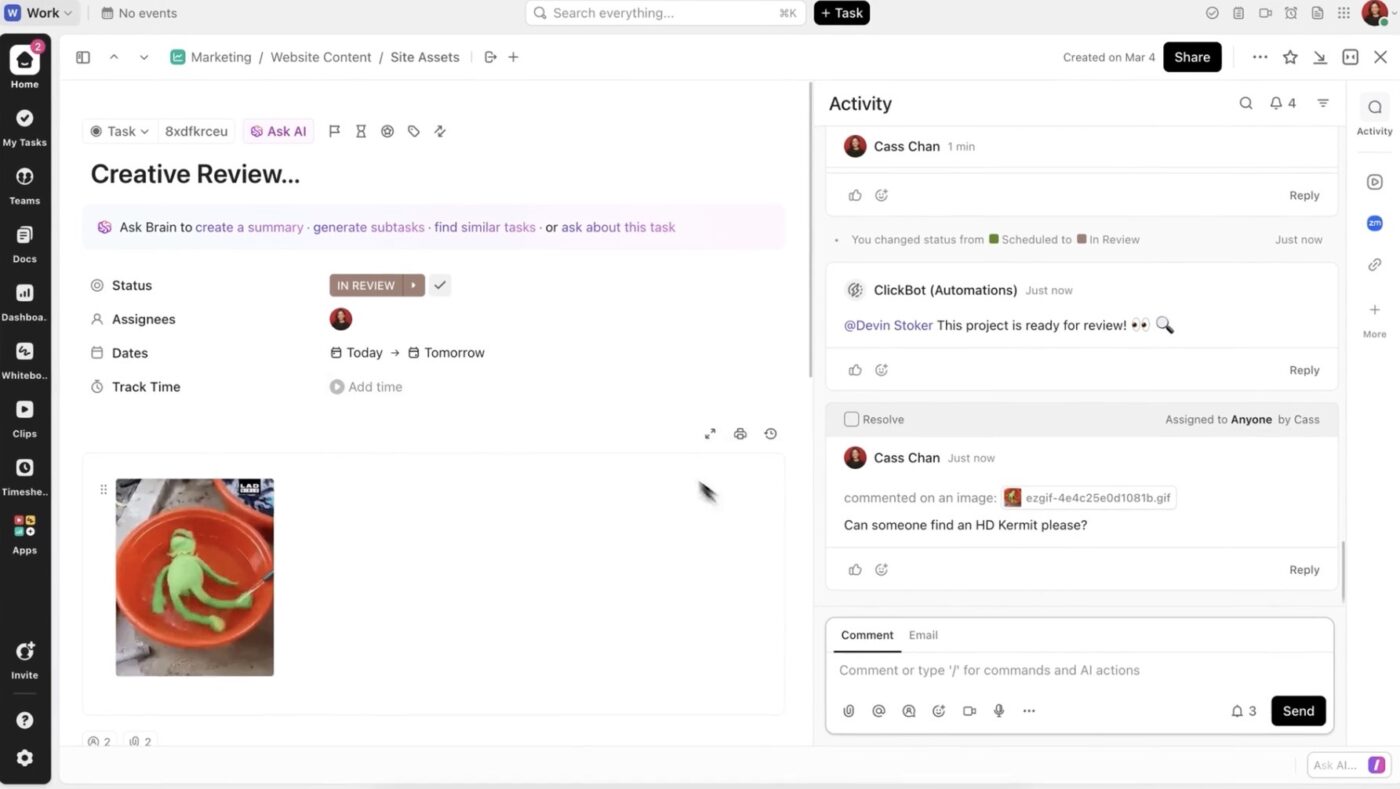 ClickUp Tasks: Use a free account to create tasks for promotional posts and review