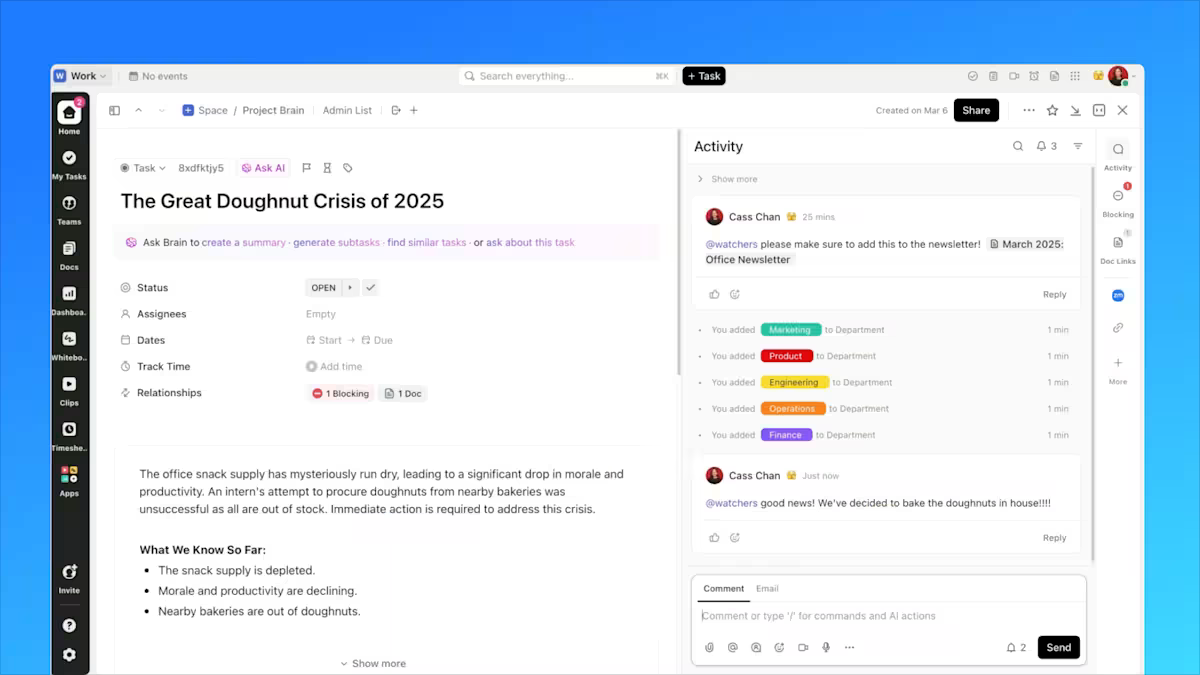 ClickUp Tasks: Flexible tasks that support multiple views and help teams work faster than process street style flows