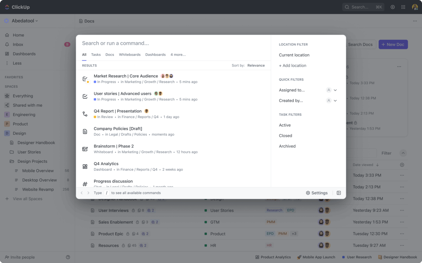 ClickUp's Connected Search feature