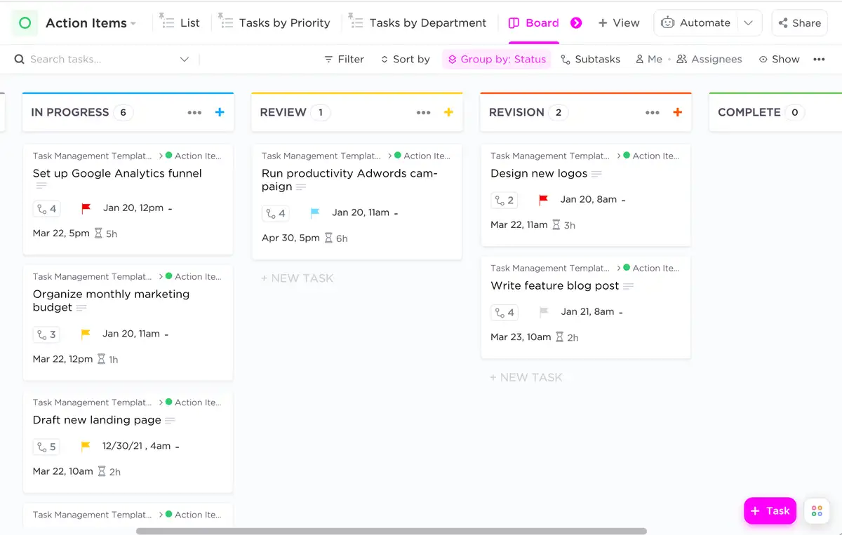 ClickUp's task management feature