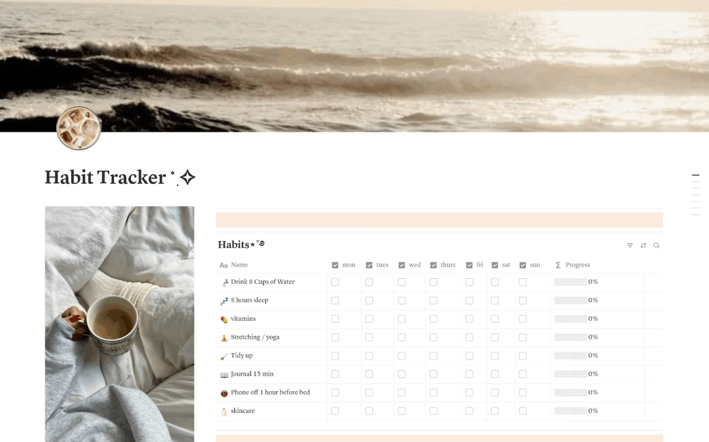 Notion의 아늑한 커피 습관 추적기