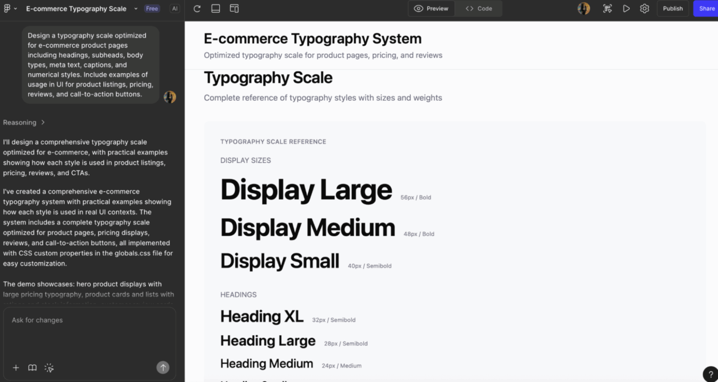 Figma AI prompts to watch and decide typography sizes