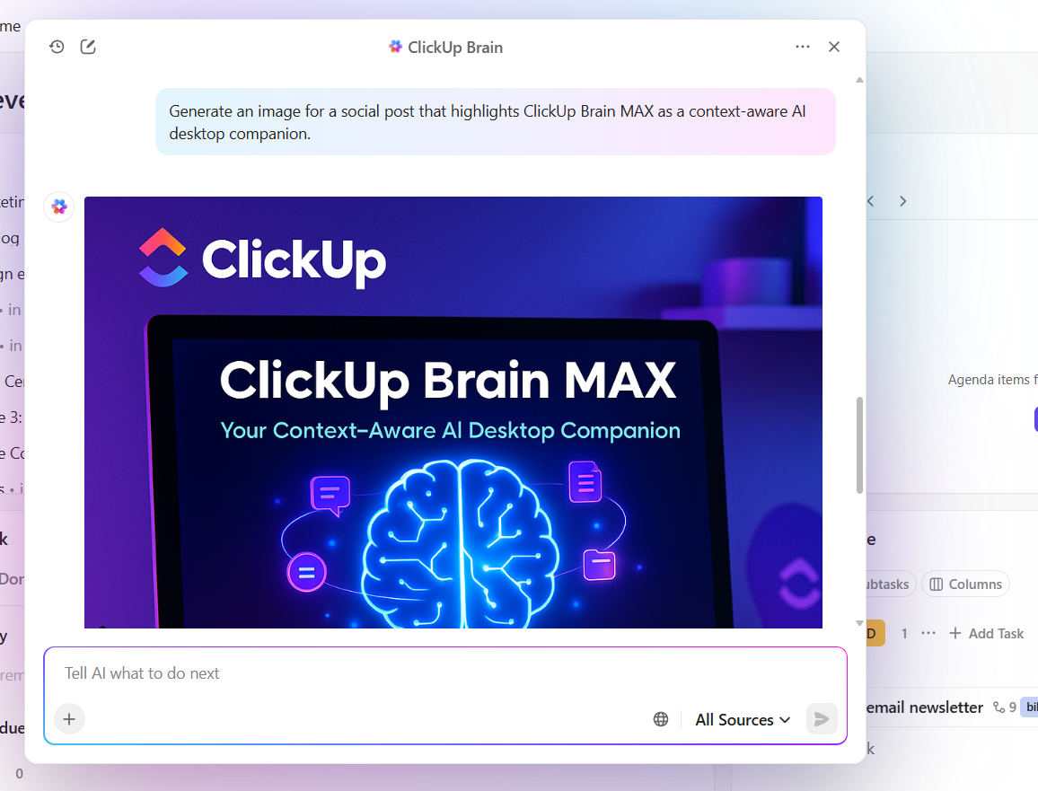 ClickUp Brain: Delegate mundane tasks like content creation to AI tools