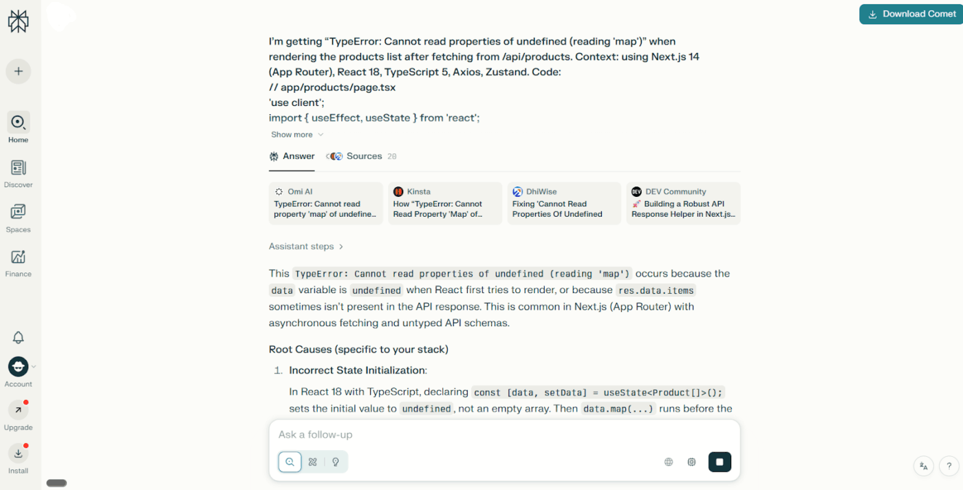 Perplexity research: Large language model with internet access