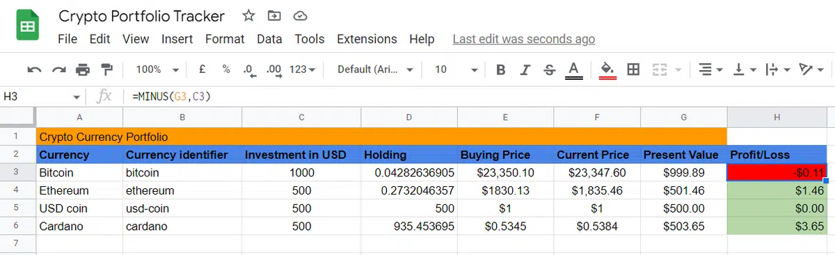 Google Sheets Crypto Portfolio Tracker Template by SpreadsheetPoint