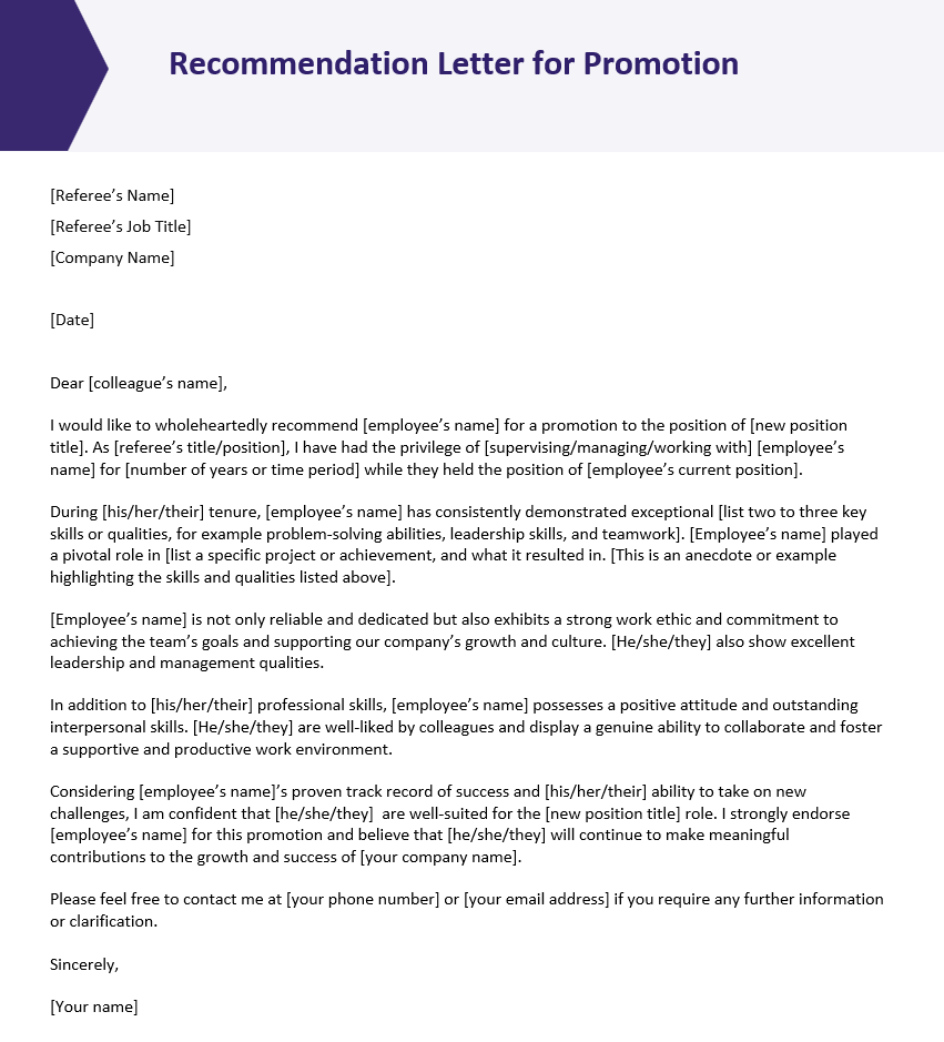 Letter of Recommendation for Promotion Template by AIHR