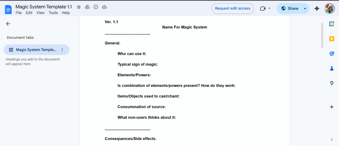 Magic System Template by Google Docs