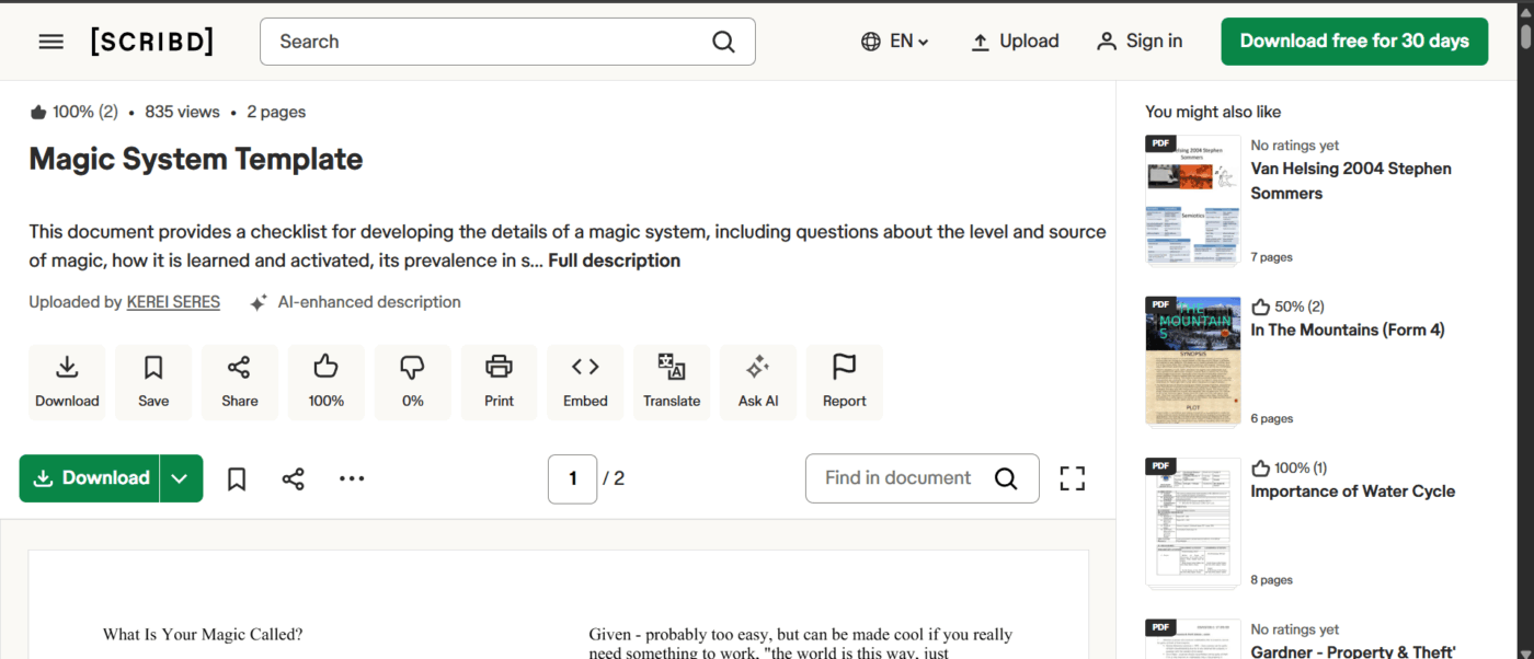 Magic System Template by Scribd-