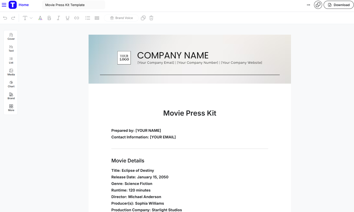 Movie Press Kit Template by Template.Net- Press kit template