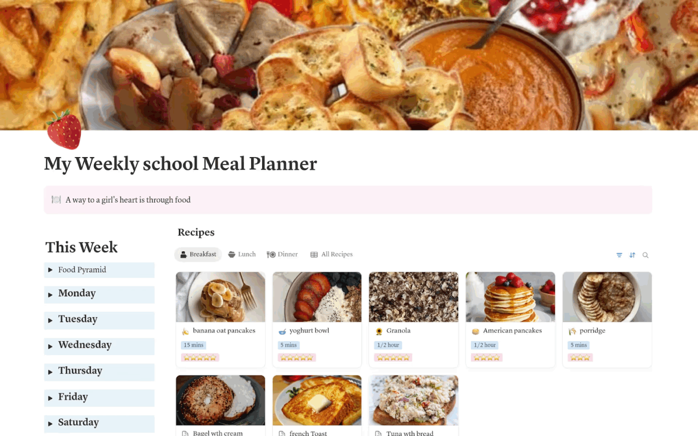 Notion의 마이 푸드 플래너