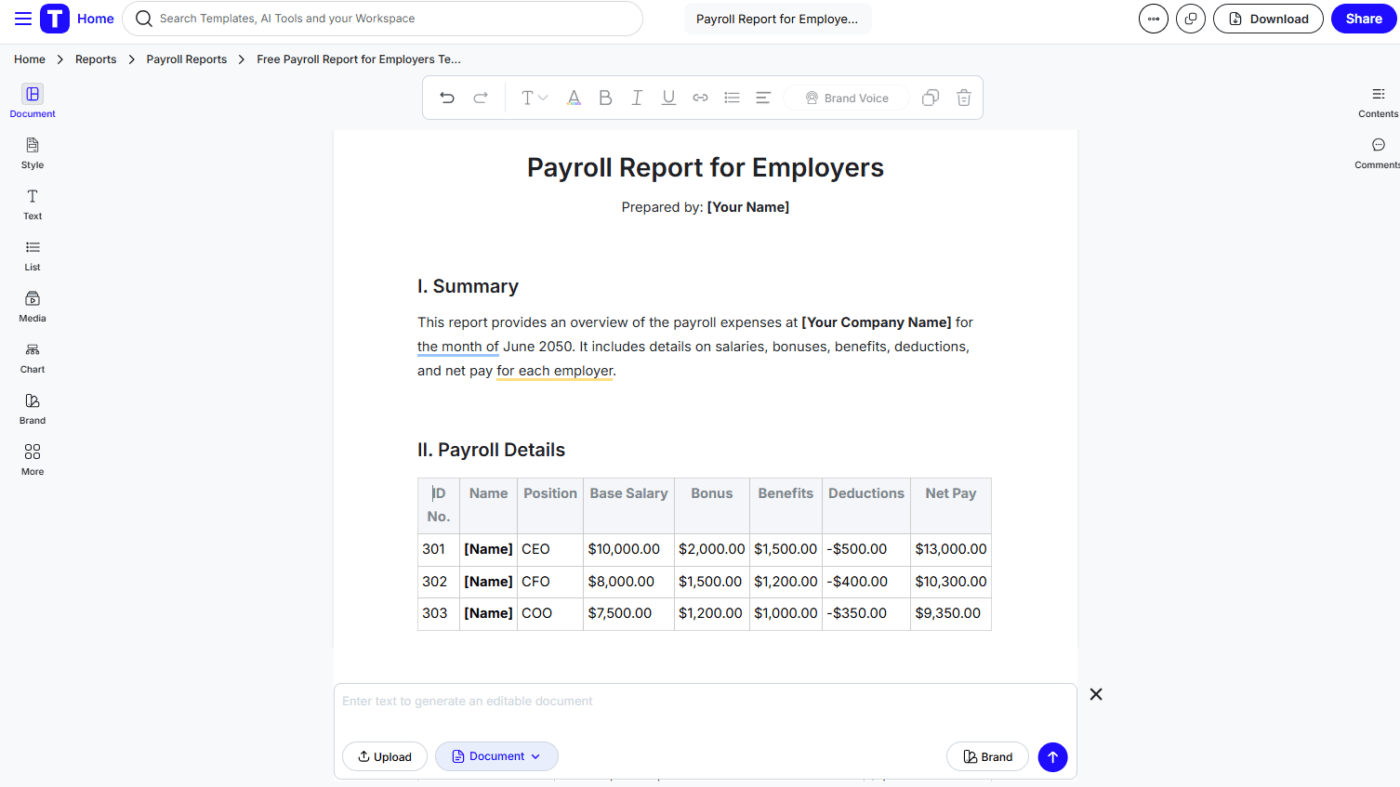 Payroll Report for Employers by Template.net- payroll budget template