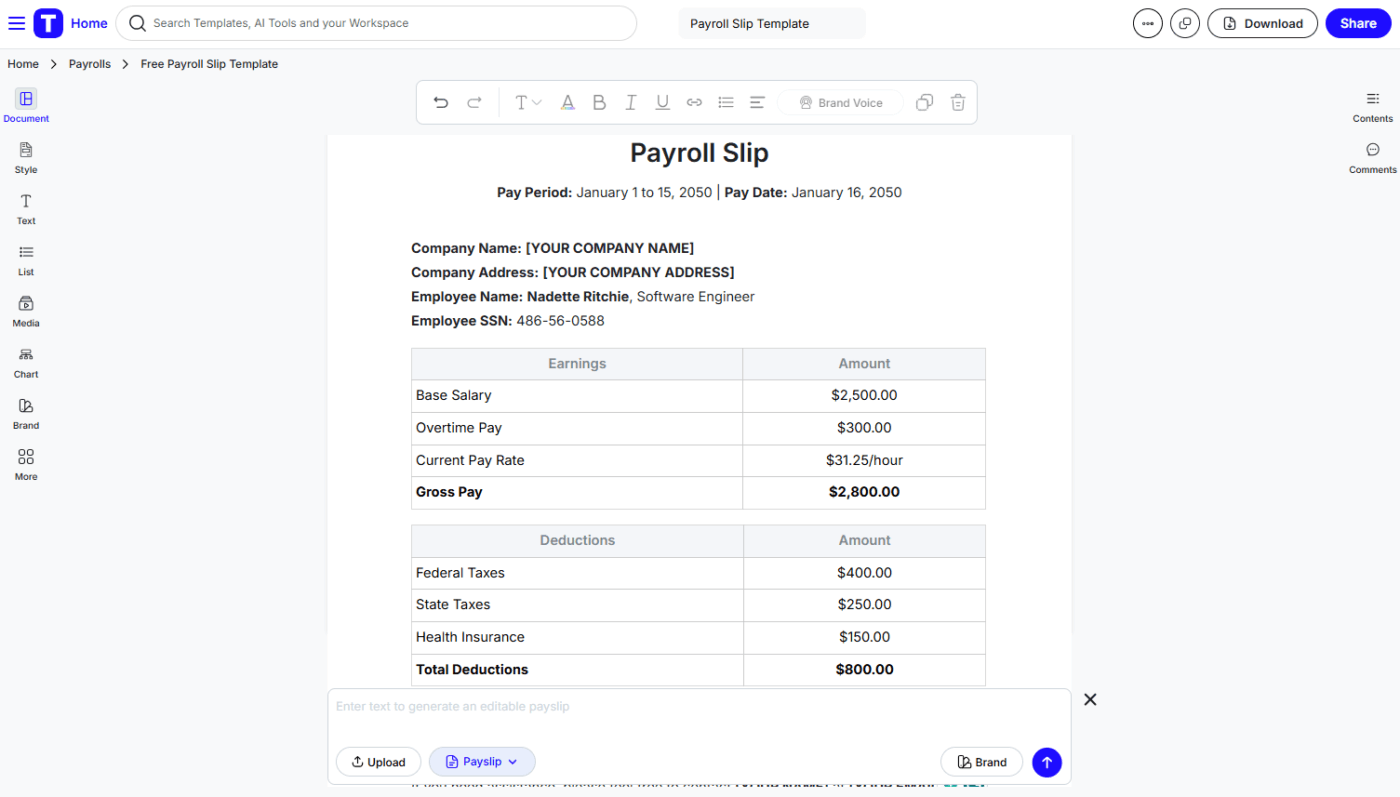 Payroll Slip Template by Template.net- payroll budget template