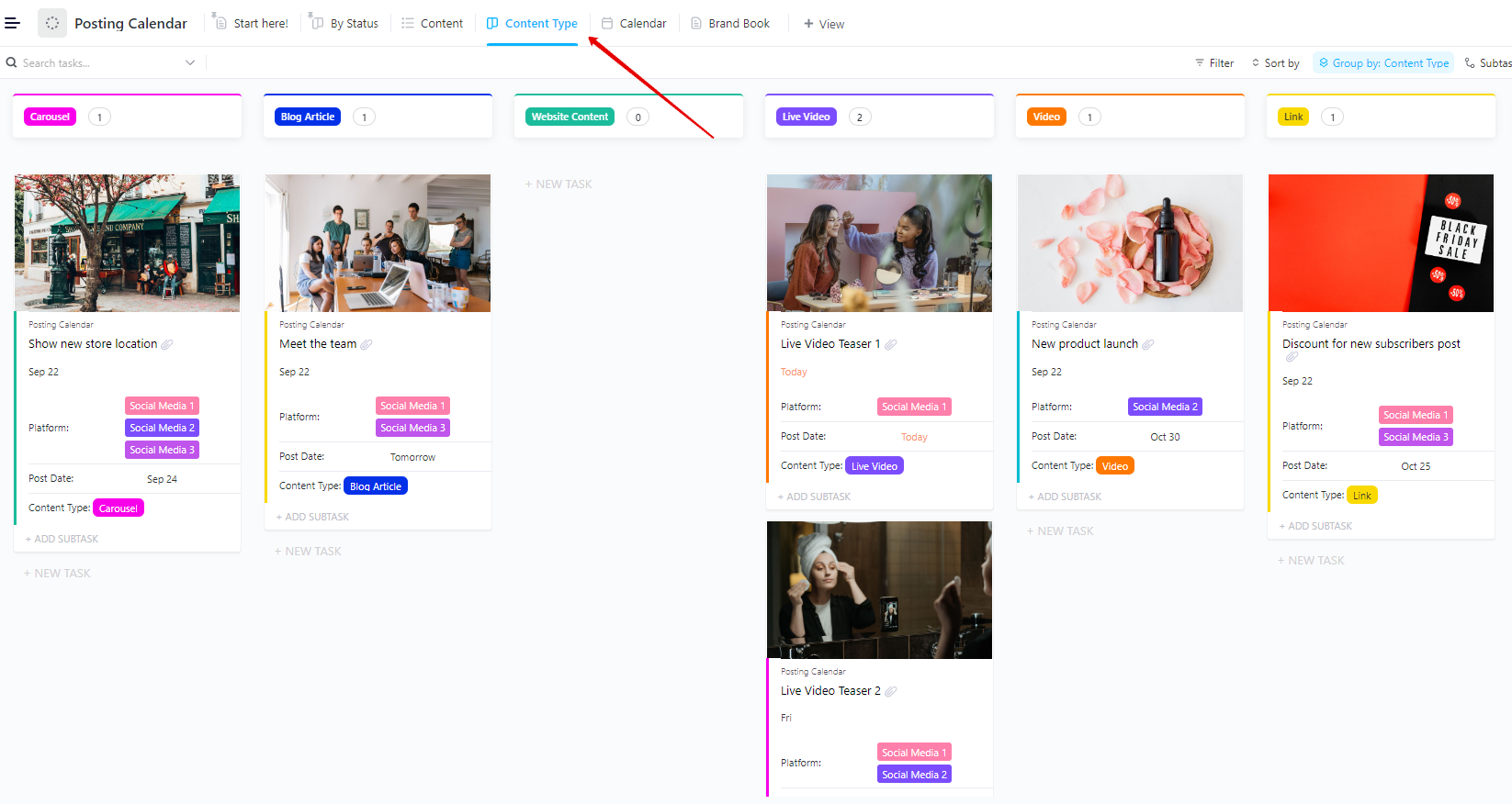Plan and organize multi-format content with the ClickUp Posting Calendar Template
