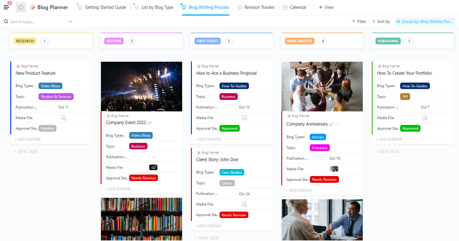 Plan, organize, and track every stage of your blog production with the ClickUp Blog Planner Template