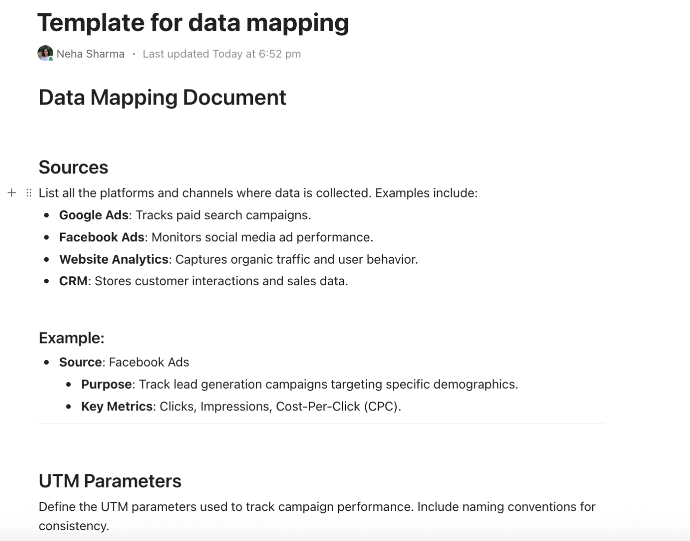 Let the AI integrated into ClickUp Docs quickly create an outline for your marketing report