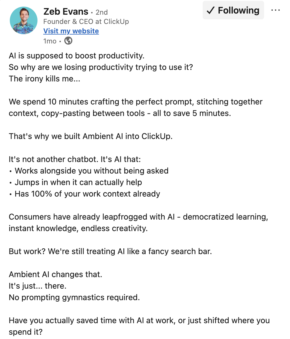 Zeb Evans, Founder & CEO of ClickUp, on reimagining AI as the workflow itself—not just an add-on