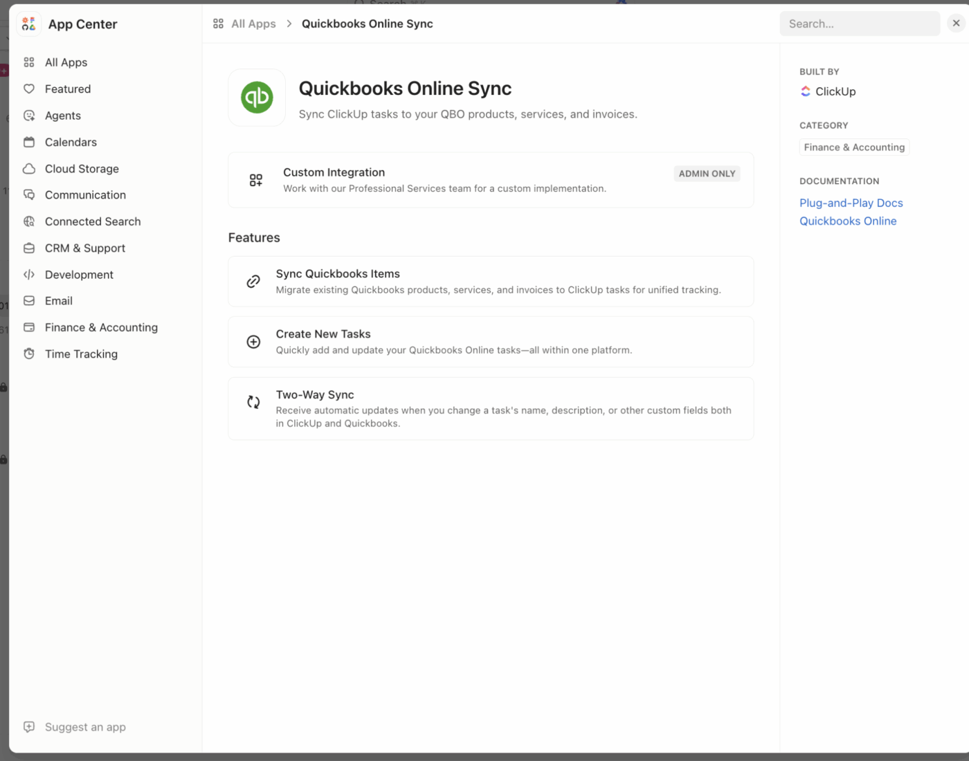 Integrate QuickBooks with ClickUp