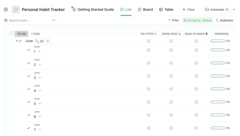 Personal habit tracker template