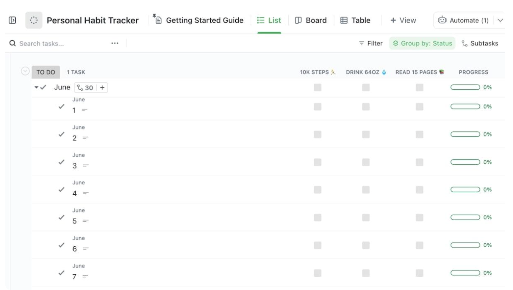 Personal habit tracker template