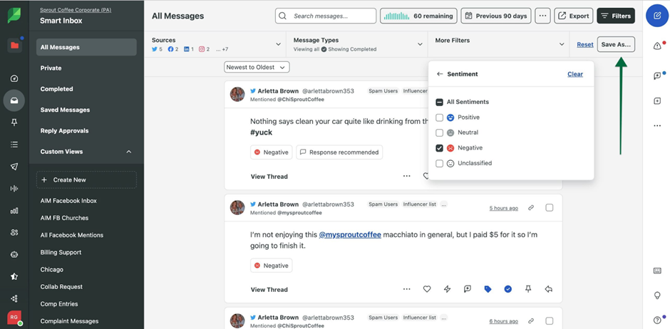 Sentiment Analysis via Sprout Social- Brand Reputation Management