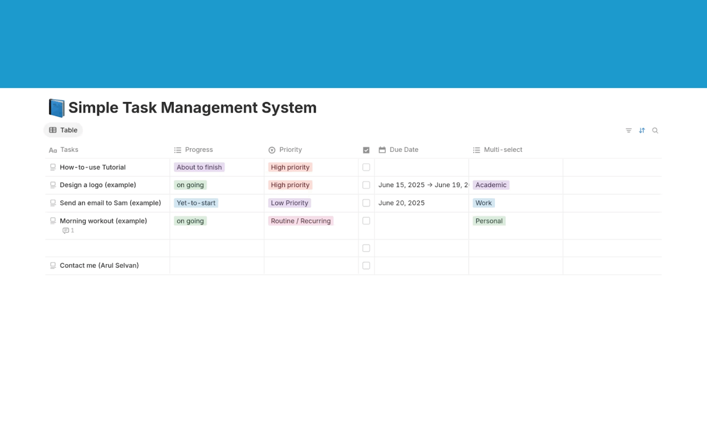 Eenvoudig taakbeheersysteem van Notion