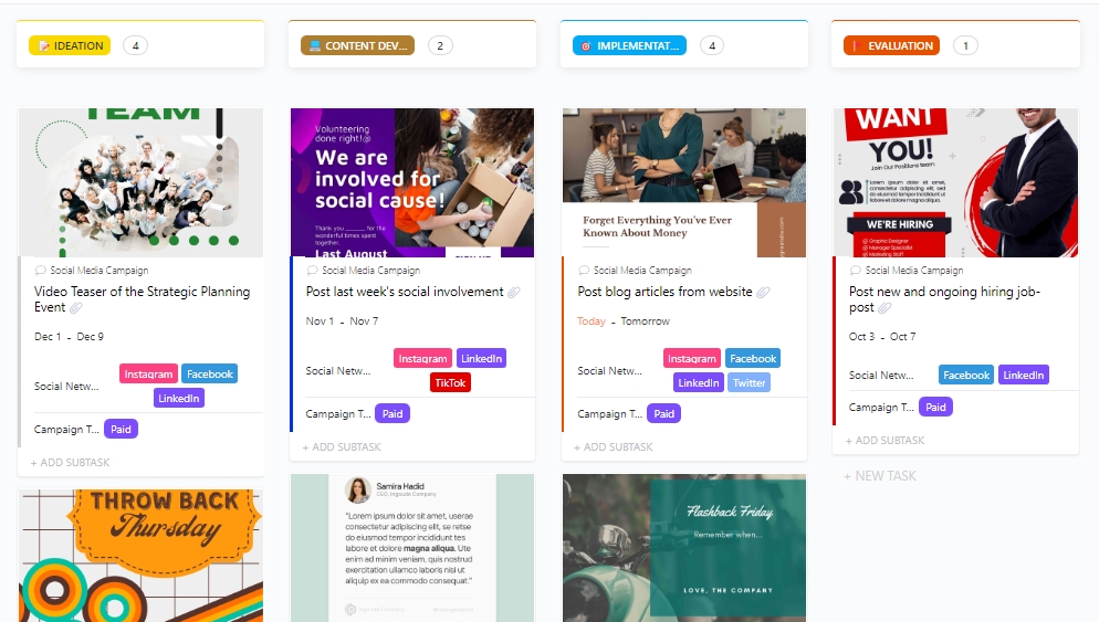 Social Media Posting Schedule Template by ClickUp lets you manage every campaign from brainstorm to performance review effortlessly