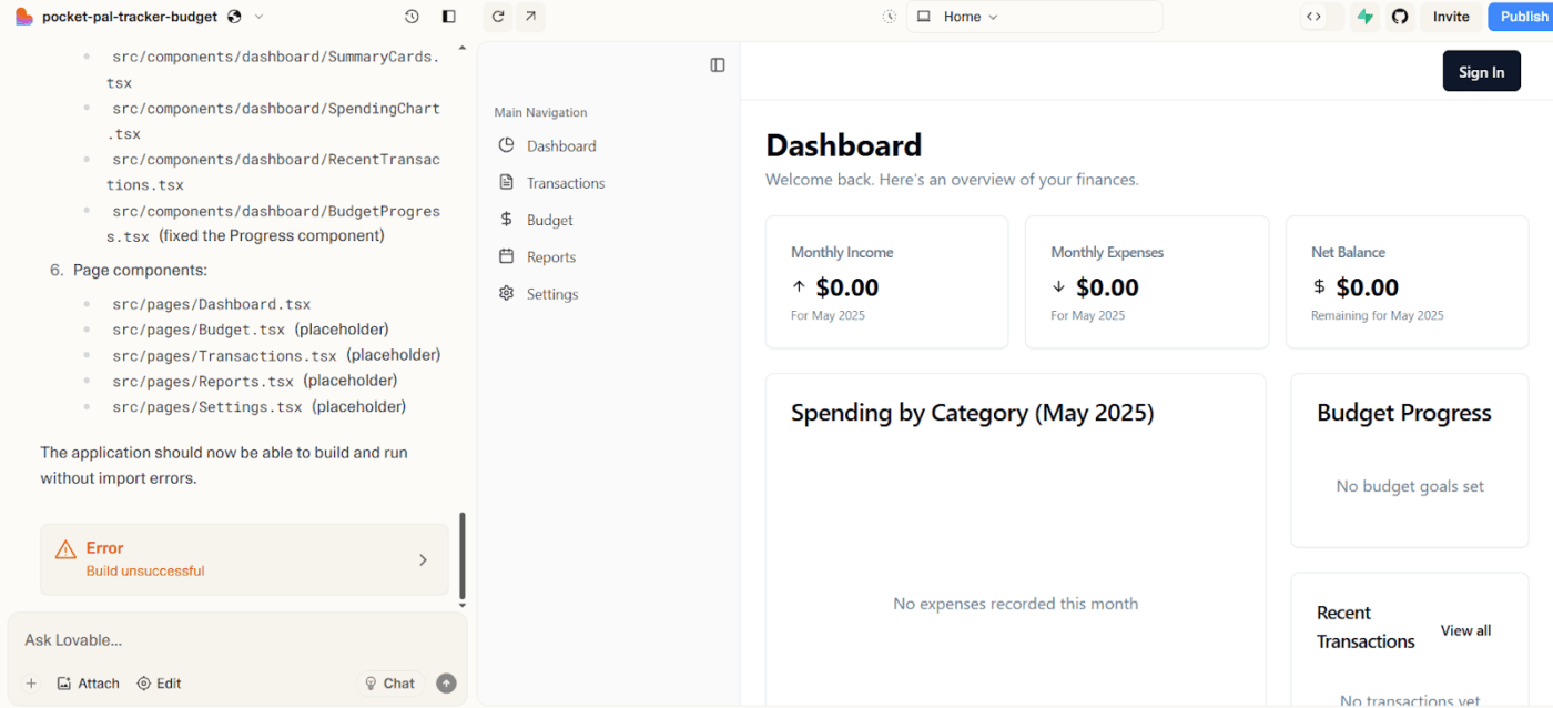 Start your first project dashboard- How to Use Lovable AI