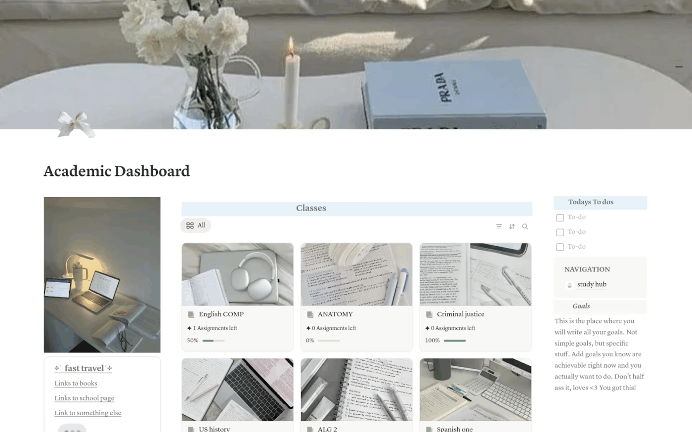 학생용 학업 플래너 – Notion의 깔끔한 디자인