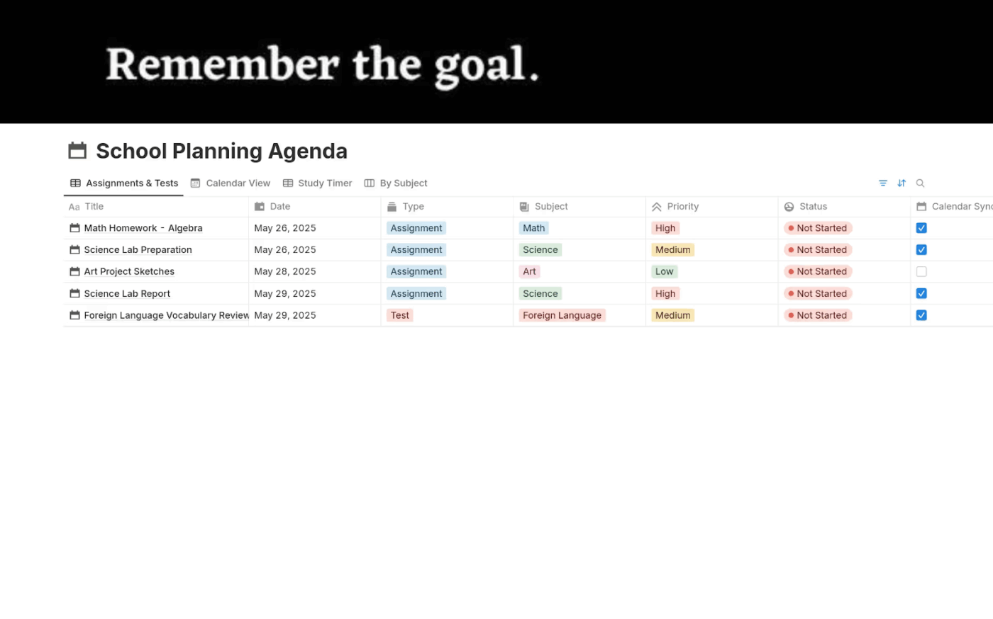 Studieagenda door Notion