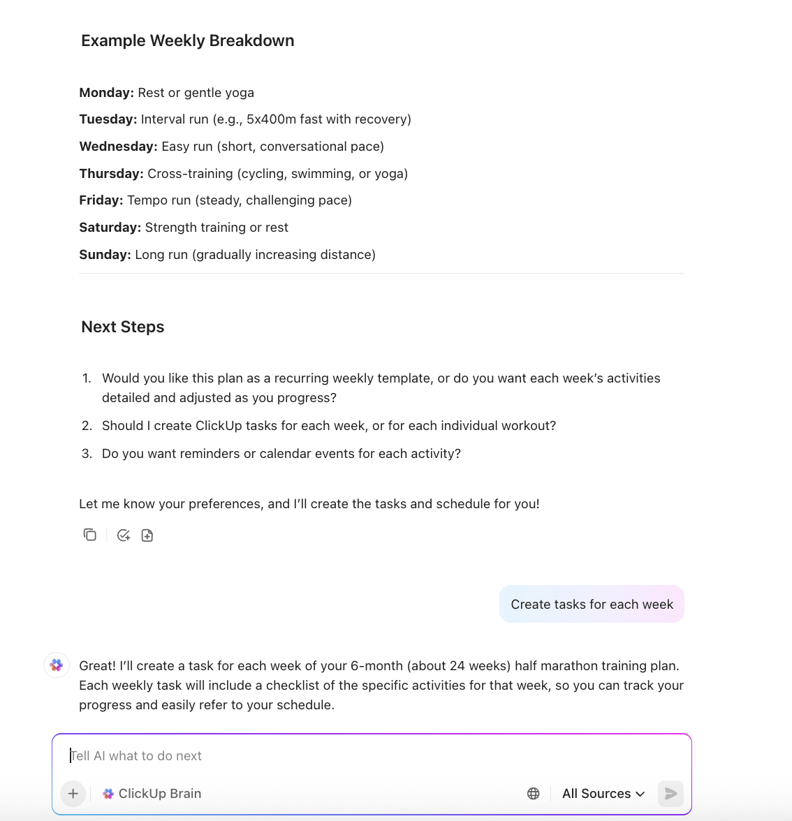 Summarize meetings & create tasks with ClickUp Brain