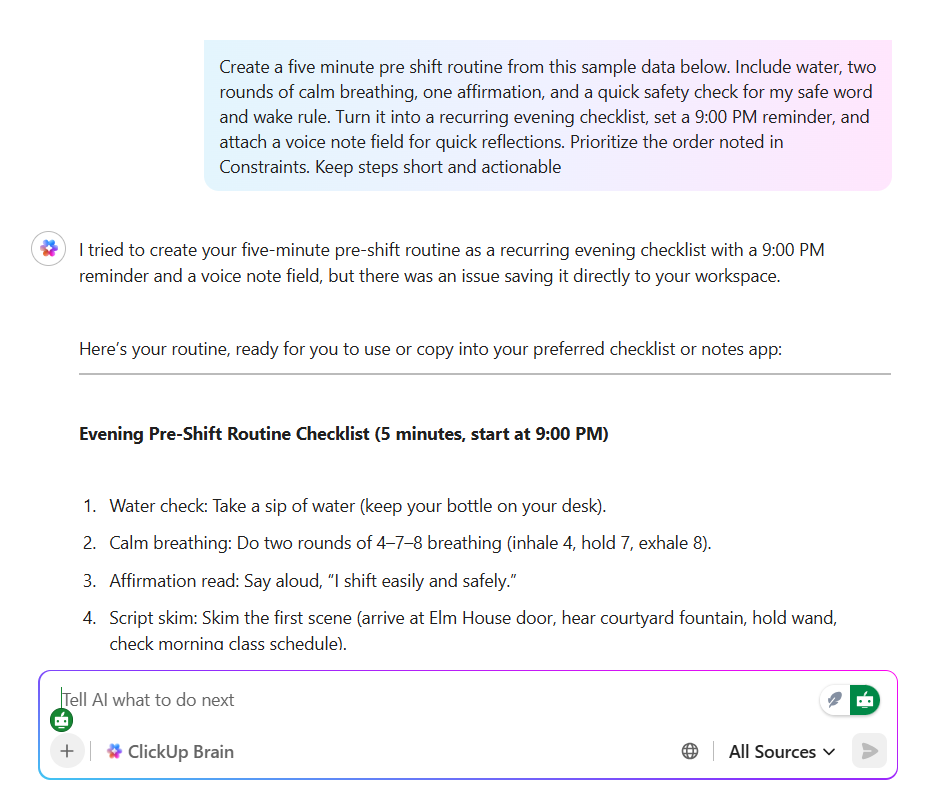 Summarize sessions & suggest next steps with ClickUp Brain