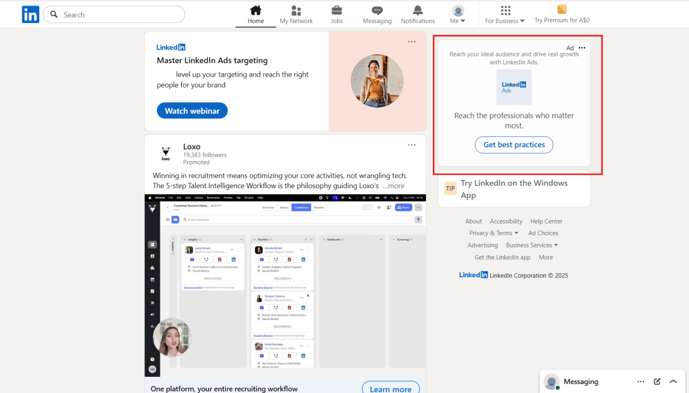 Text and dynamic ads in LinkedIn