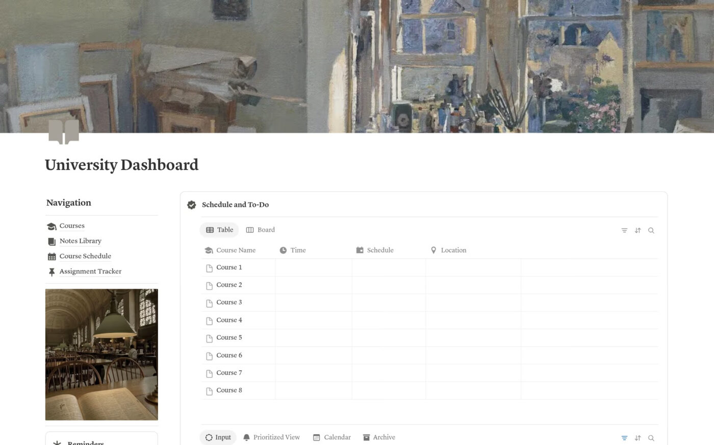 Uni Dashboard door Notion