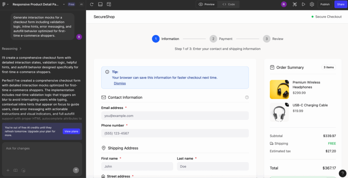 Figma AI prompts helps preview UI