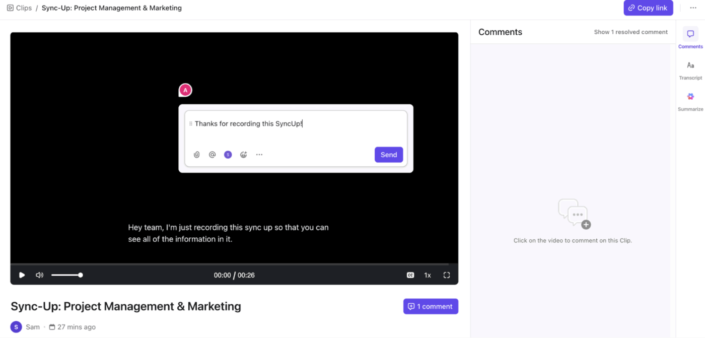 ClickUp SyncUp for onboarding: Provide easy access to recordings