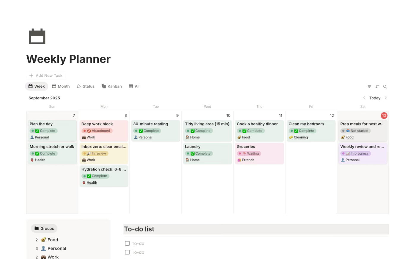 Notion의 주간 플래너