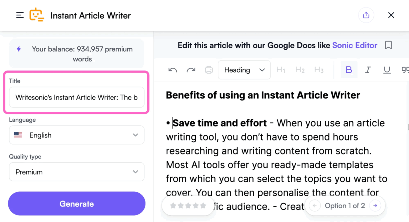 Writesonic (Best for content creation with built-in SEO support): writingmate ai alternatives