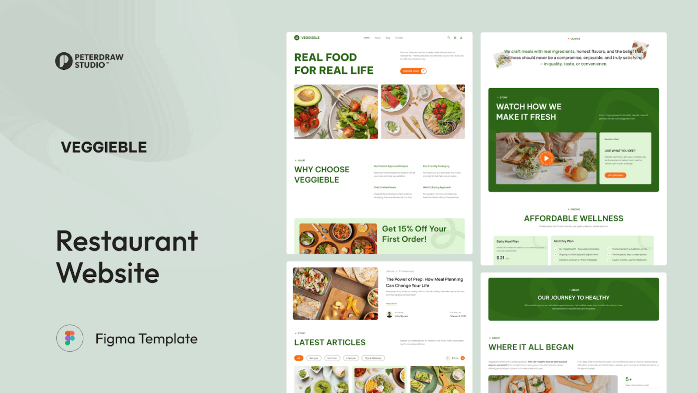 Veggieble - Restaurant Food Blog UI Figma Template : Figma blog template