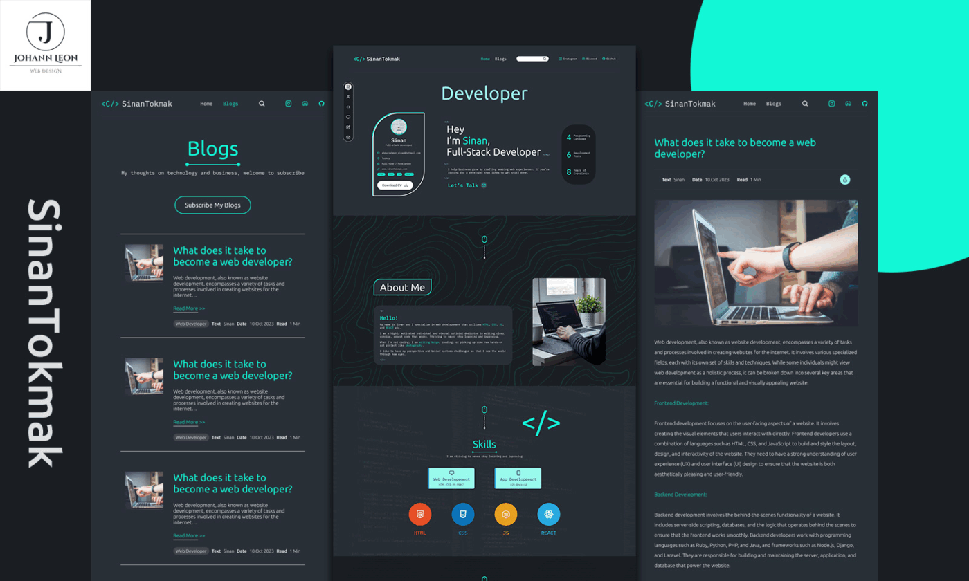 Figma SinanTokmak Web Developer Portfolio : Figma Website Template