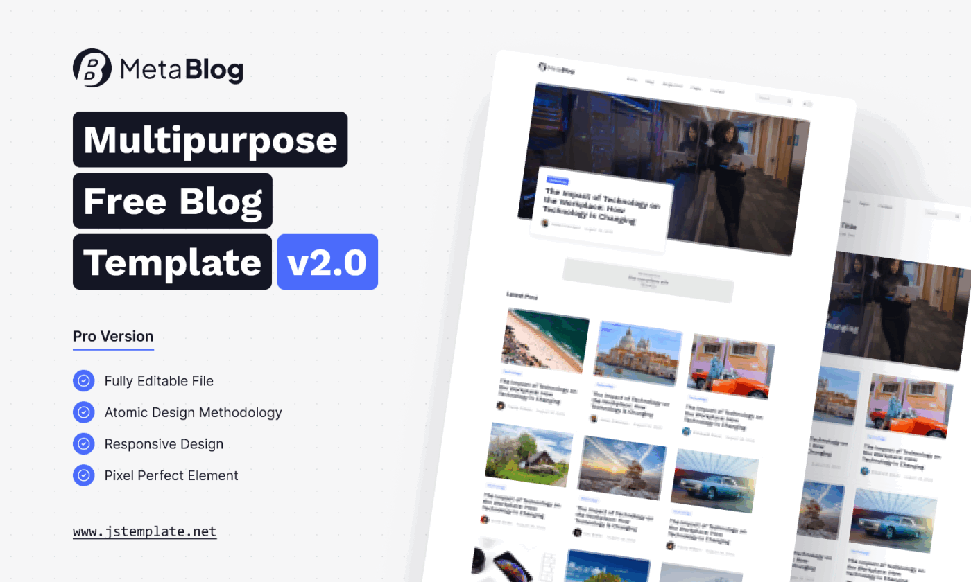 Figma MetaBlog Multipurpose Blog Template: Figma Website Template