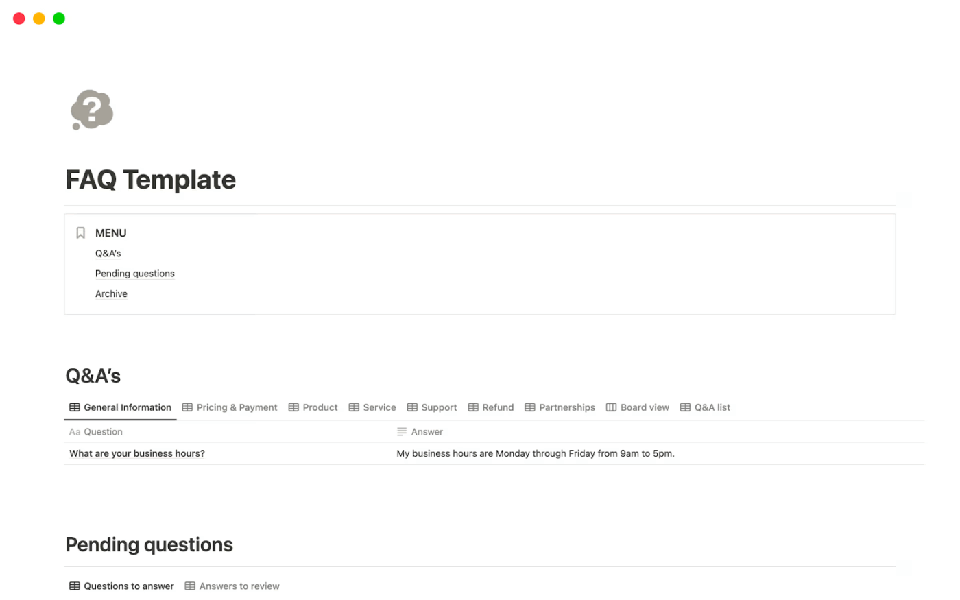 Notion SSS Şablonu: notion faq şablonu