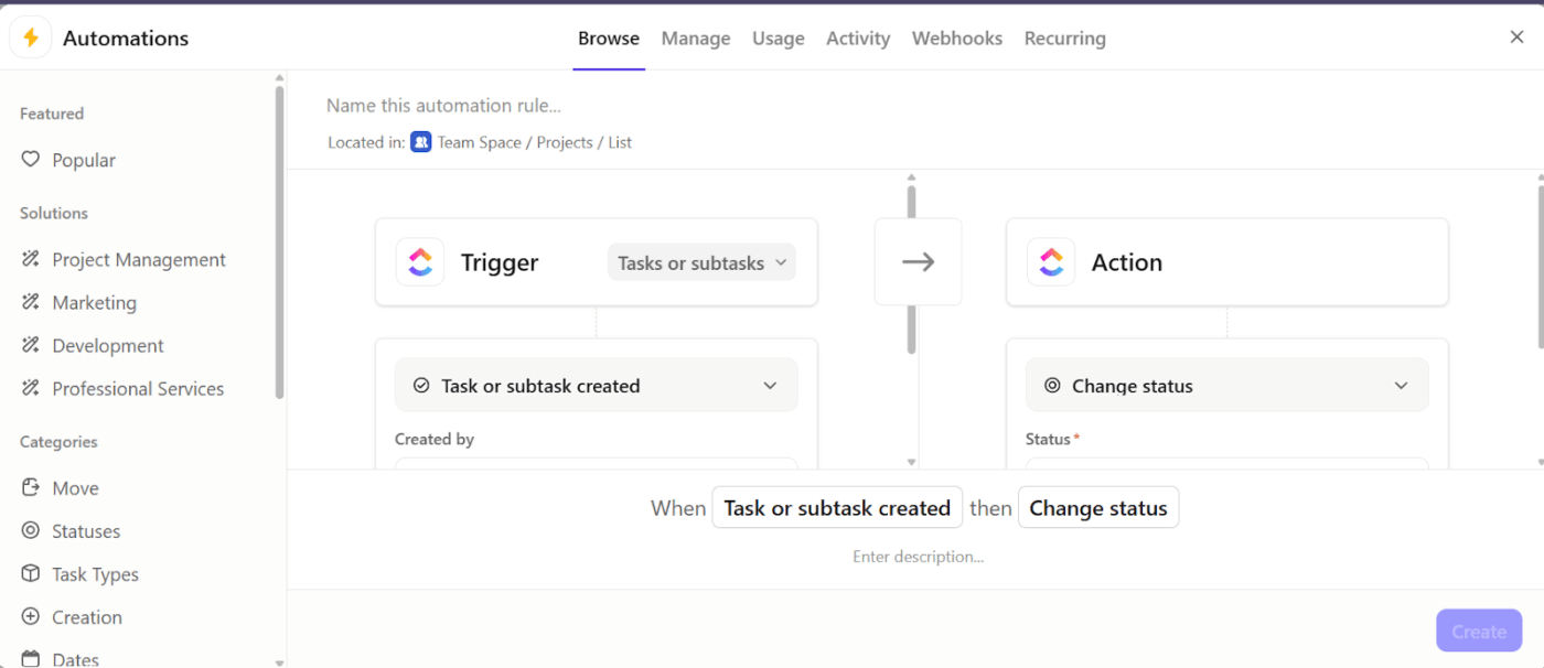 Set up ClickUp Automations to handle repetitive tasks effortlessly: PM Software to Manage Multiple Priorities