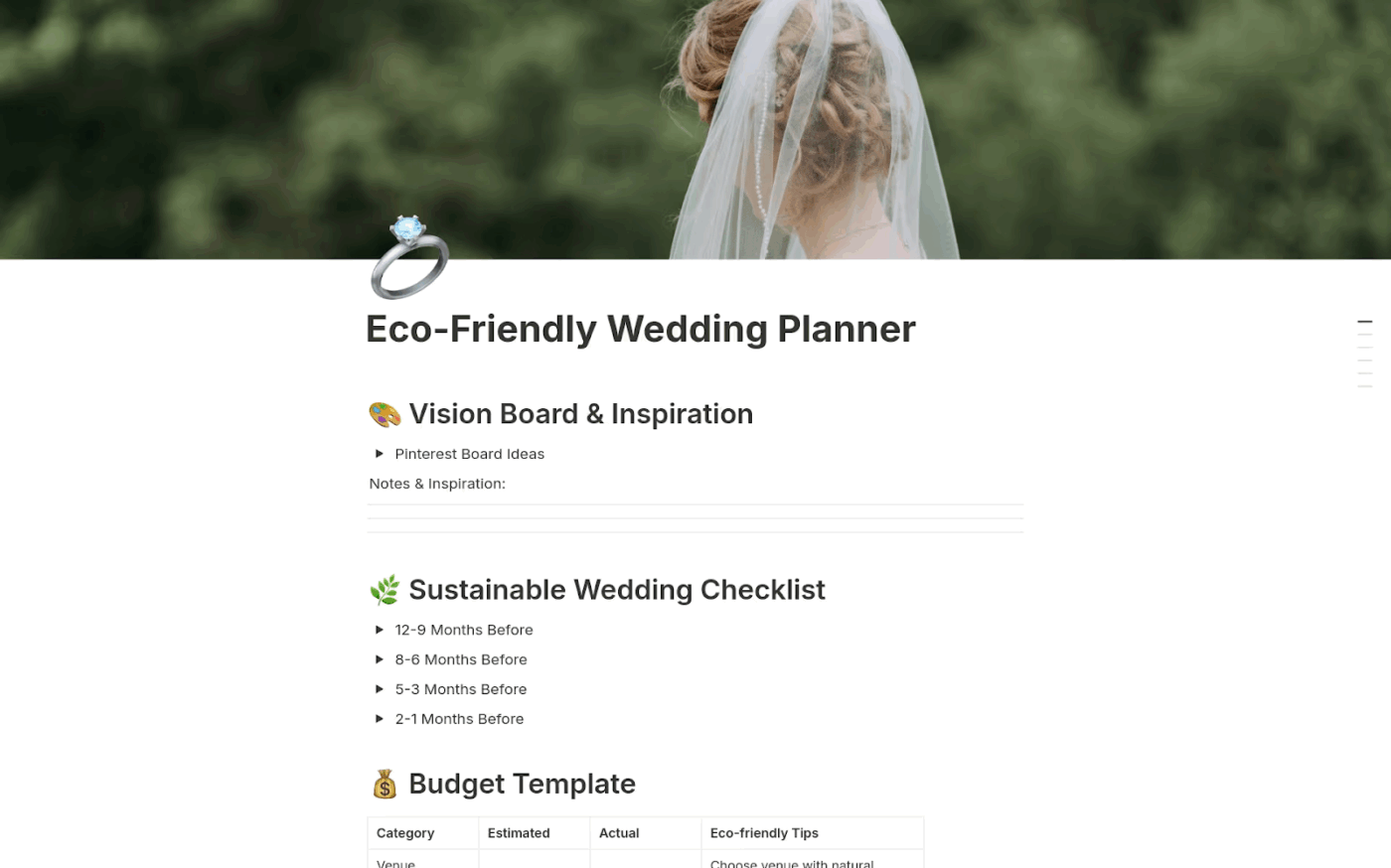 Notion Eco-Friendly Wedding Planner Template: Notion wedding plan template