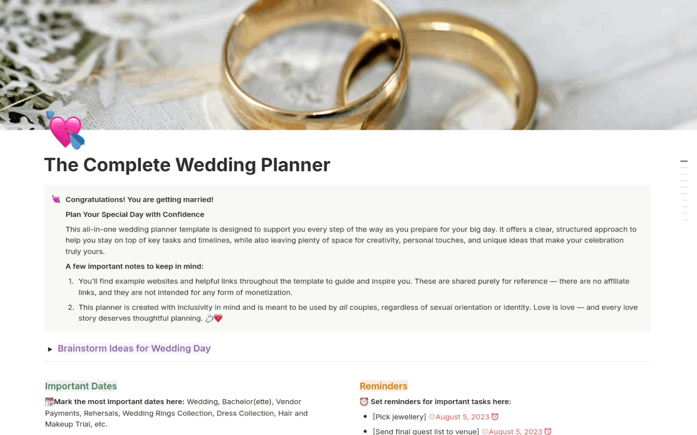 The Complete Wedding Planner: notion wedding plan template