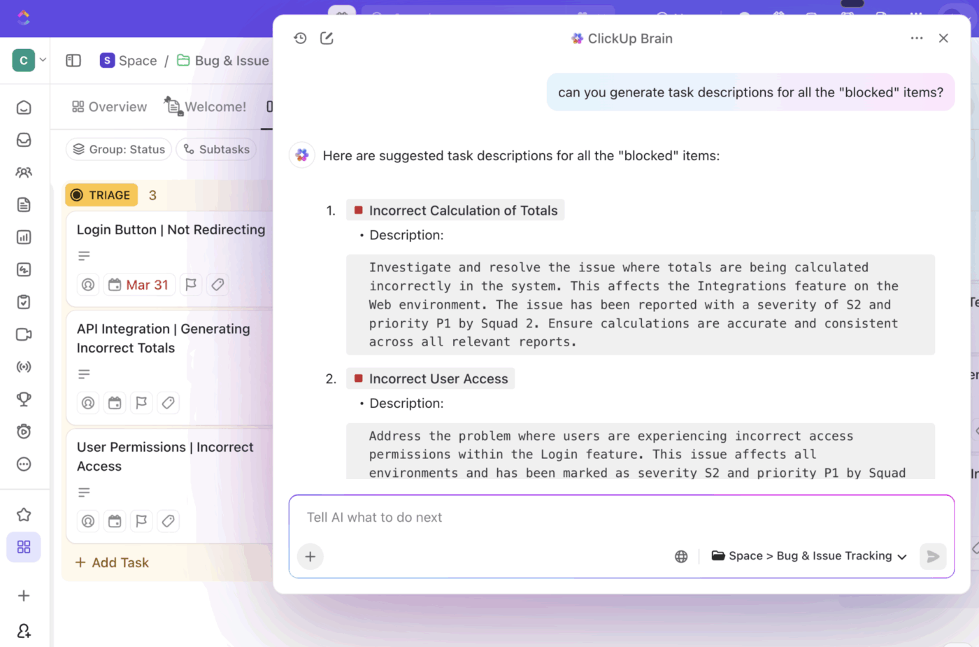 Generate task descriptions in ClickUp using ClickUp Brain: How to Migrate From Monday to ClickUp