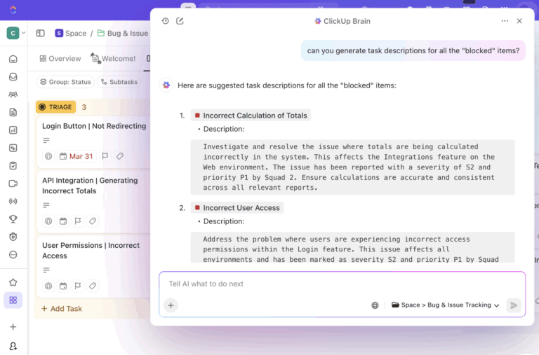 Generate task descriptions in ClickUp using ClickUp Brain: How to Migrate From Monday to ClickUp
