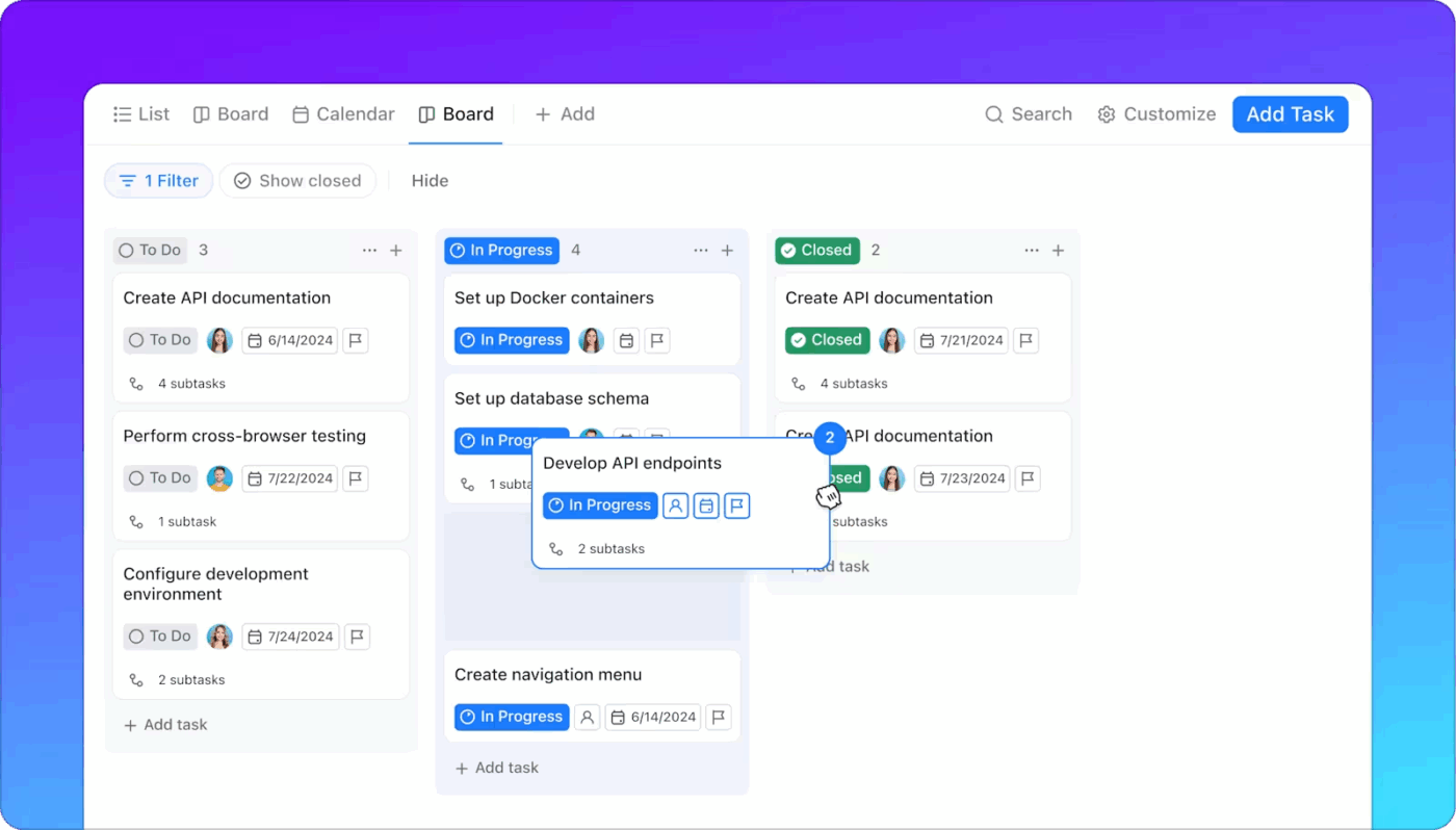 Use ClickUp's Board View to ease the transition from Monday to ClickUp: How to Migrate From Monday to ClickUp
