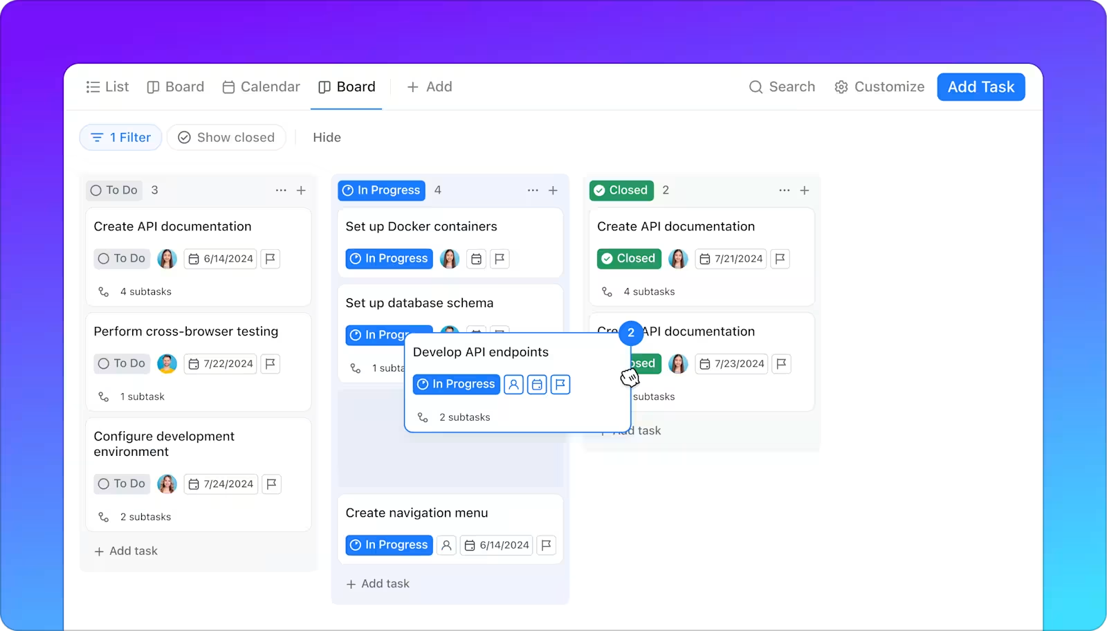Use ClickUp's Board View to ease the transition from Monday to ClickUp: How to Migrate From Monday to ClickUp